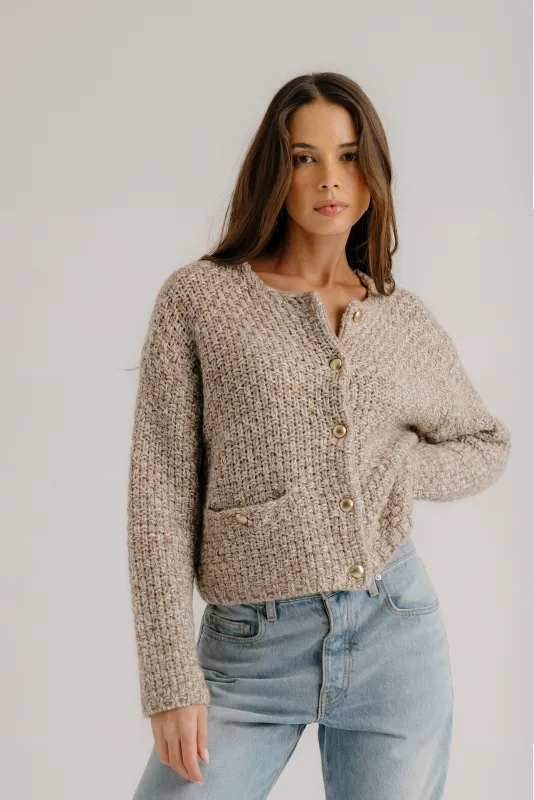 CHARLENE CASHMERE CROPPED WELT POCKET JACKET | PRAIRIE SAND MULTI sold by Sablyn