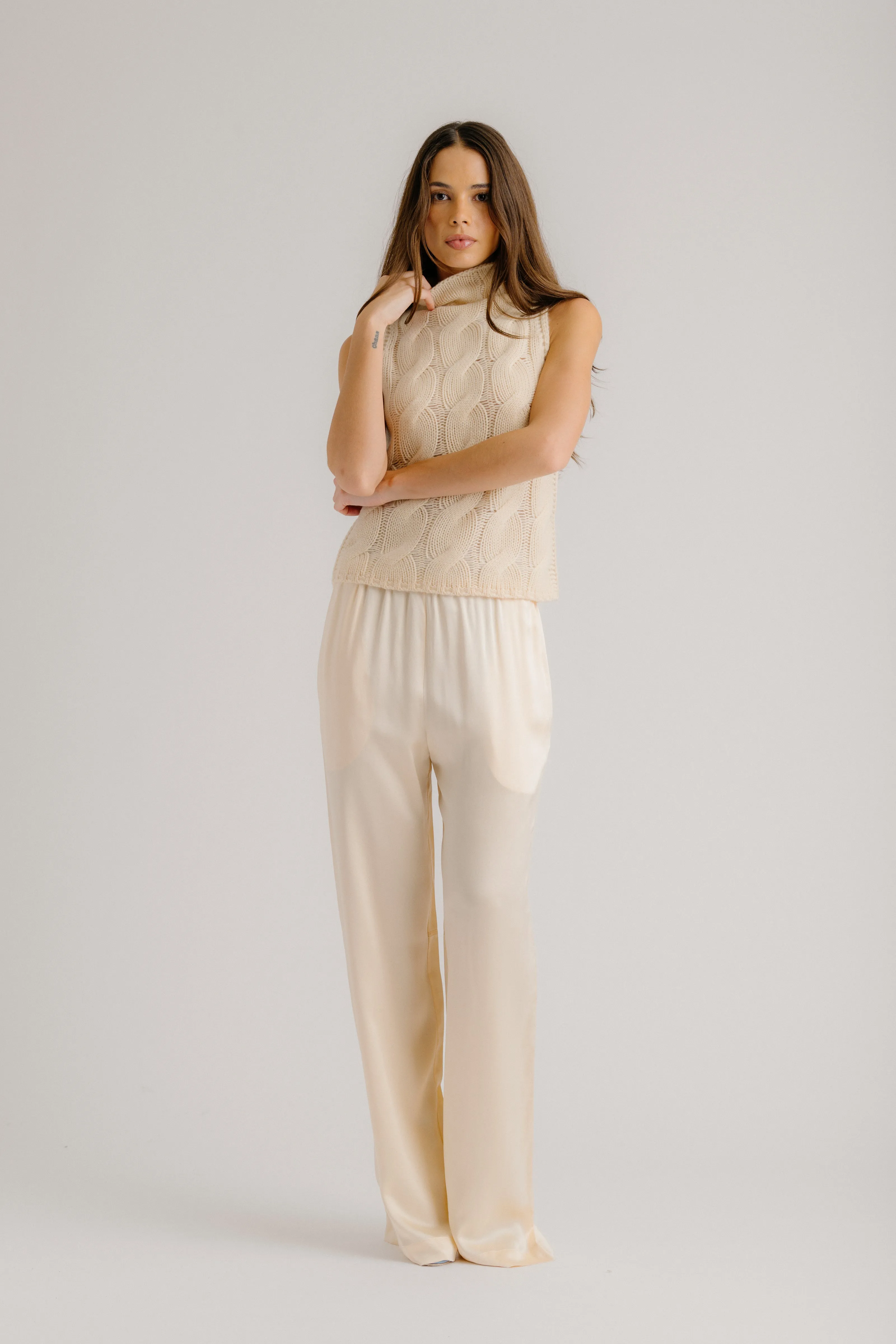 SALVIA SLEEVELESS CABLE TURTLENECK | BUTTERCREAM sold by Sablyn product image thumbnail 3