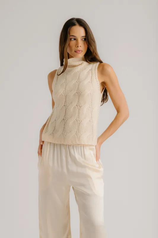 SALVIA SLEEVELESS CABLE TURTLENECK | BUTTERCREAM sold by Sablyn