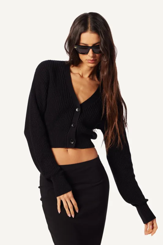 ECHO CASHMERE COTTON CASHMERE CARDIGAN | BLACK sold by Sablyn