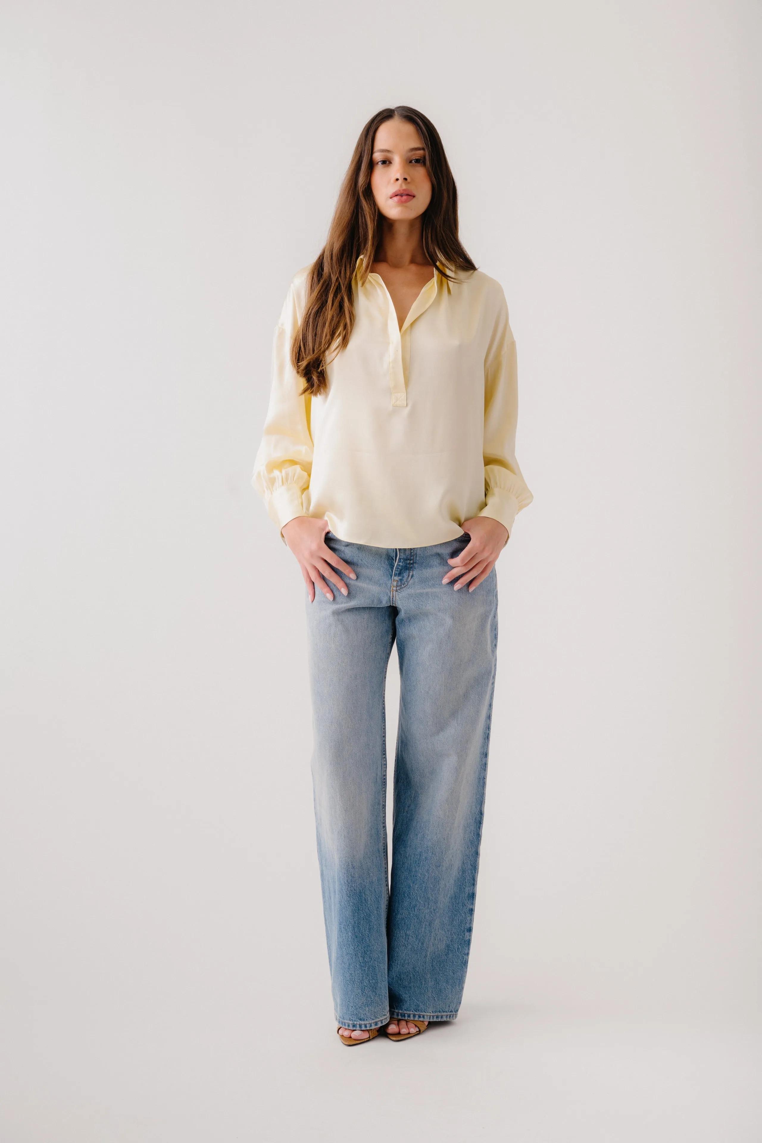 CHANTAL RELAXED SILK POPOVER W/ SHIRRING | BUTTERCUP sold by Sablyn product image thumbnail 2