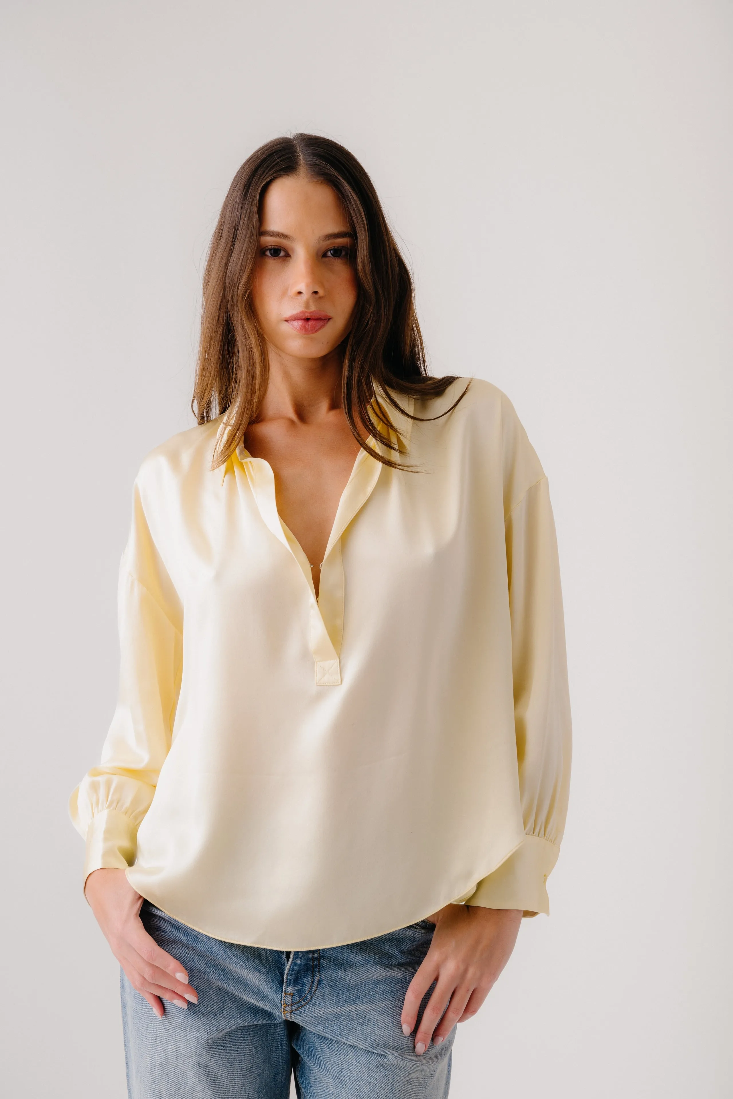 CHANTAL RELAXED SILK POPOVER W/ SHIRRING | BUTTERCUP sold by Sablyn product image thumbnail 4