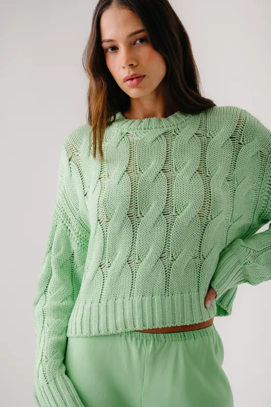 TRISTAN CREWNECK CABLE PULLOVER | LIME sold by Sablyn