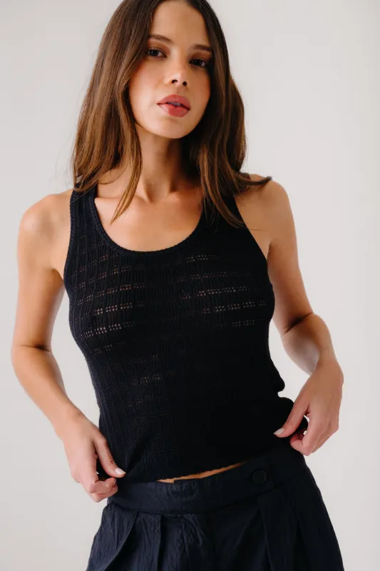CORDELIA POINTELLE STICH SCOOPED NECK TANK | BLACK made by Sablyn