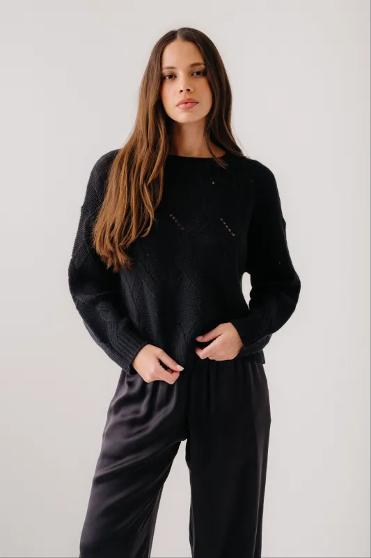 GIA SLOUCHY CREWNECK SWEATER | BLACK made by Sablyn
