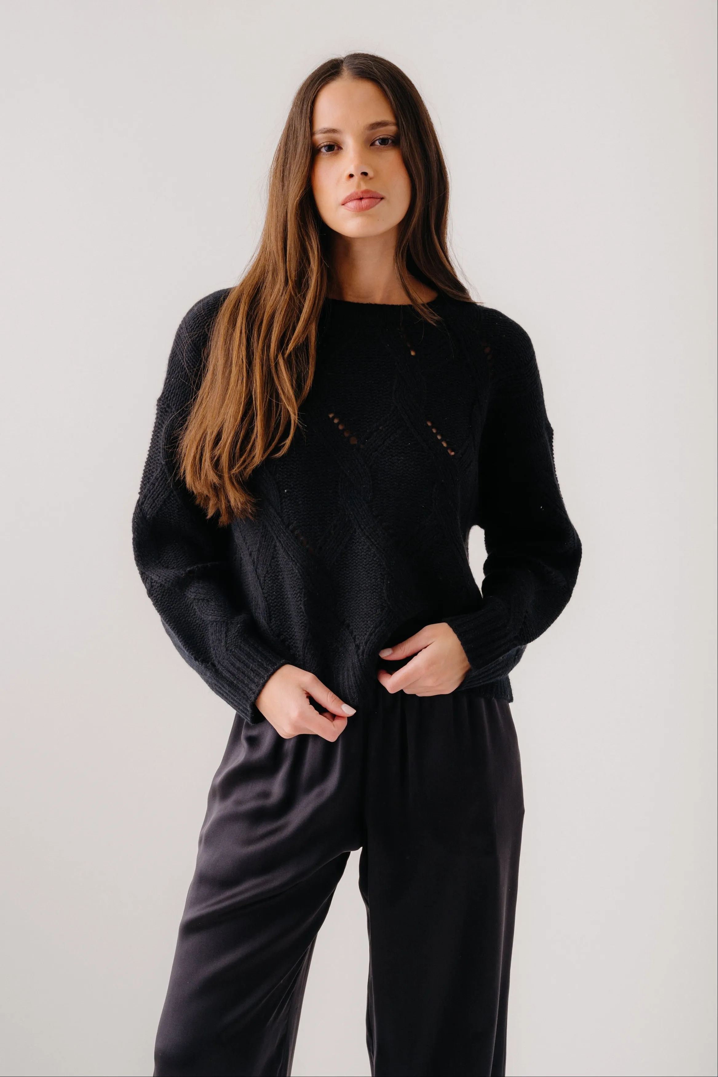 GIA SLOUCHY CREWNECK SWEATER | BLACK sold by Sablyn