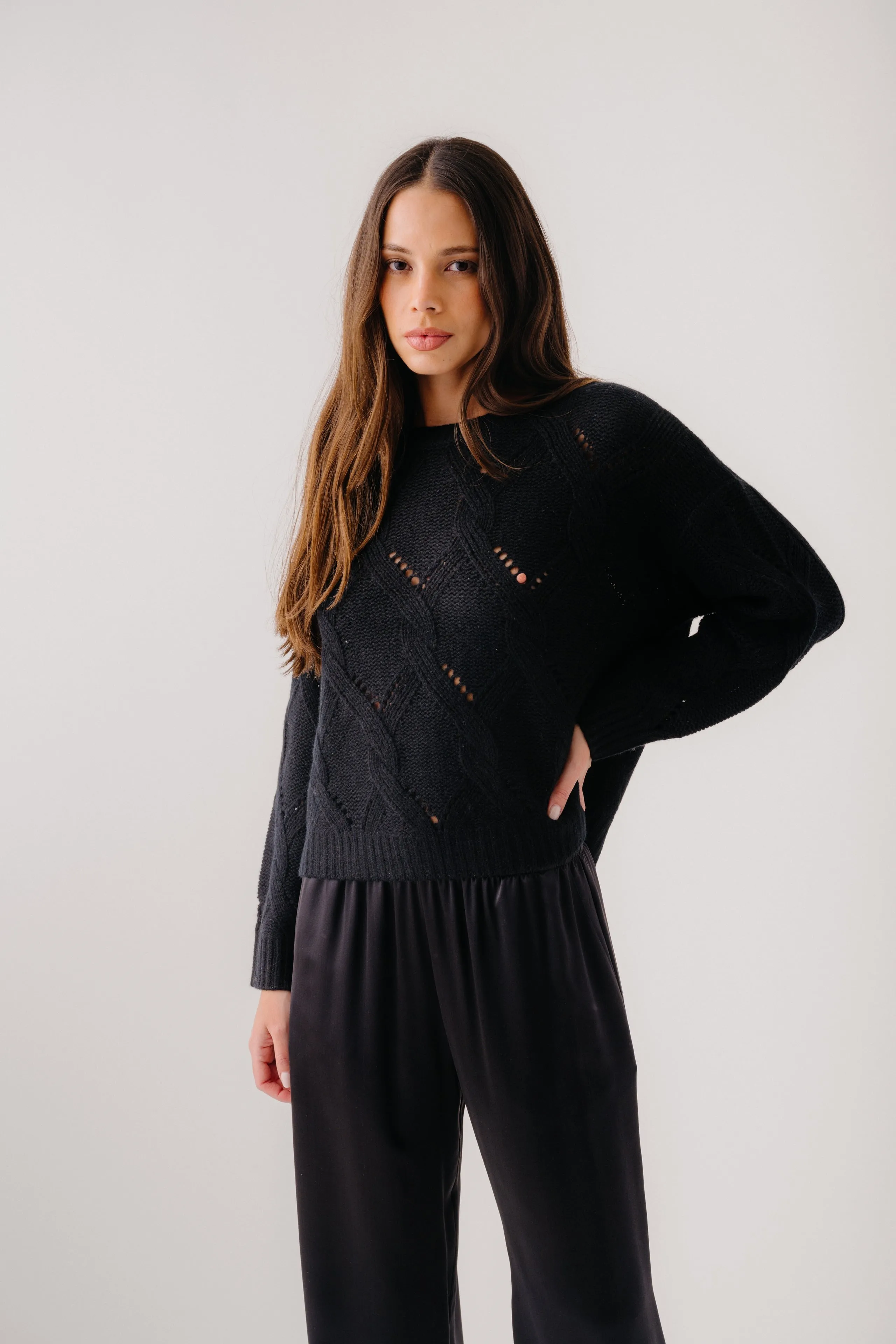 GIA SLOUCHY CREWNECK SWEATER | BLACK sold by Sablyn product image thumbnail 2
