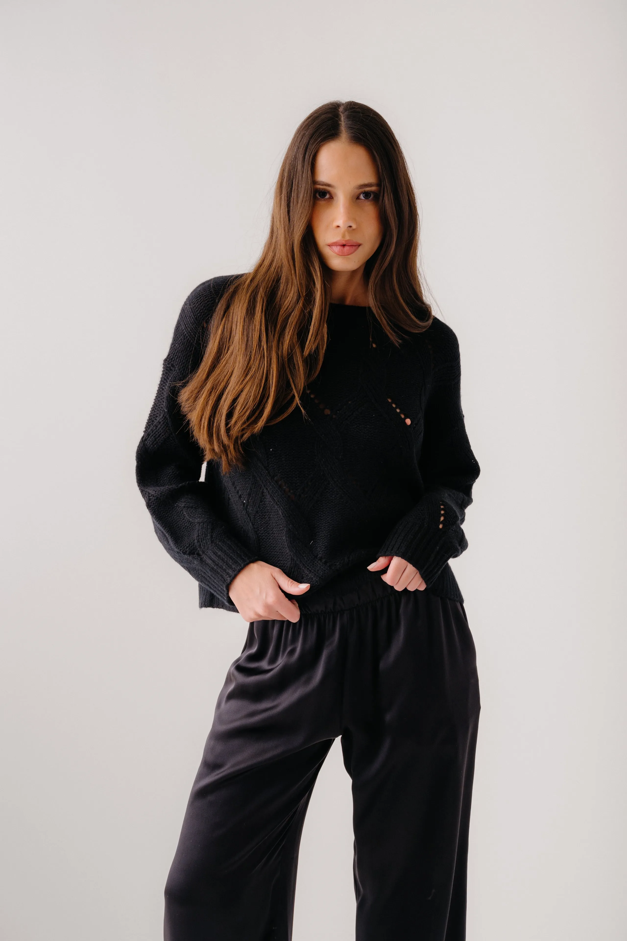 GIA SLOUCHY CREWNECK SWEATER | BLACK sold by Sablyn product image thumbnail 3
