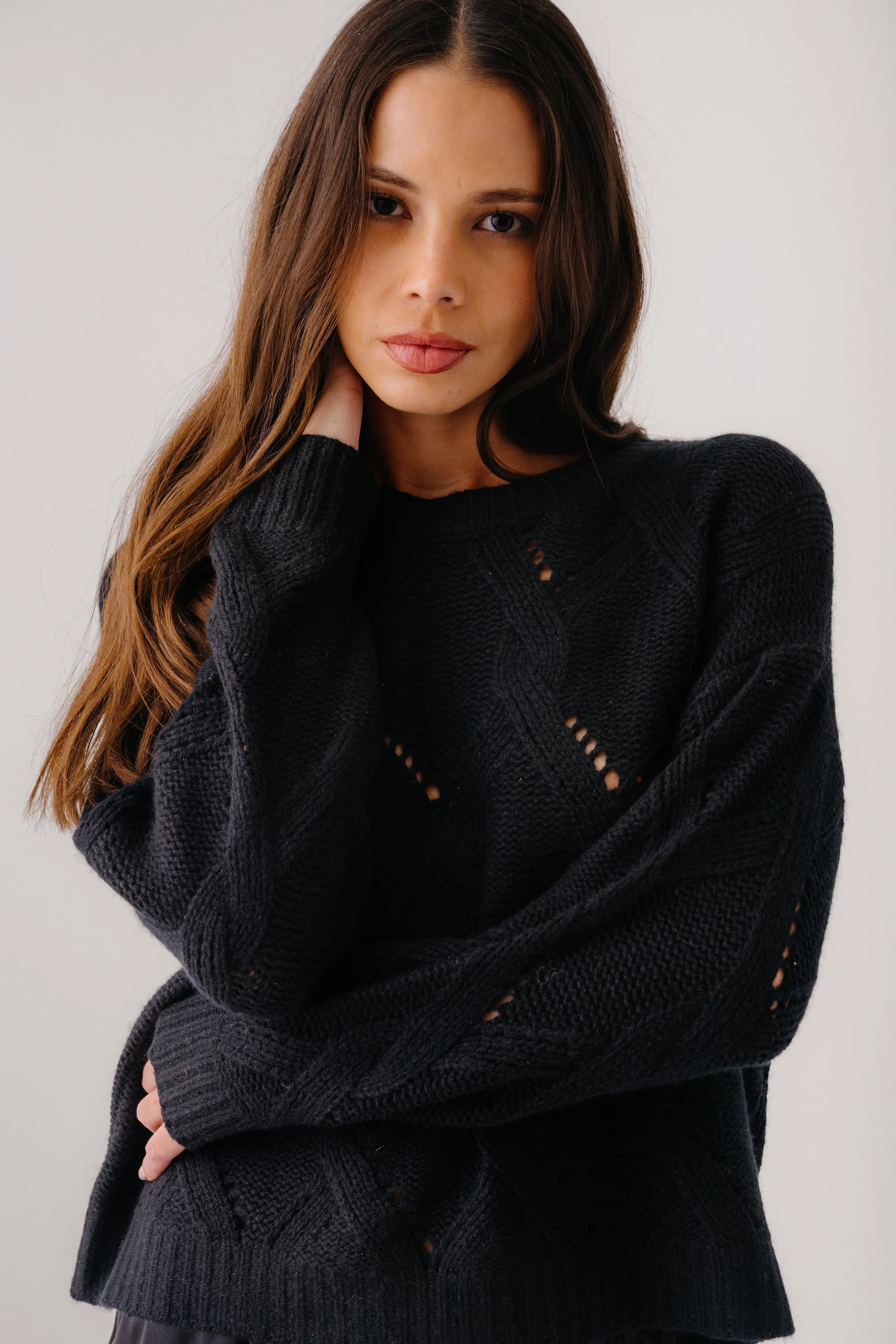 GIA SLOUCHY CREWNECK SWEATER | BLACK sold by Sablyn product image thumbnail 4