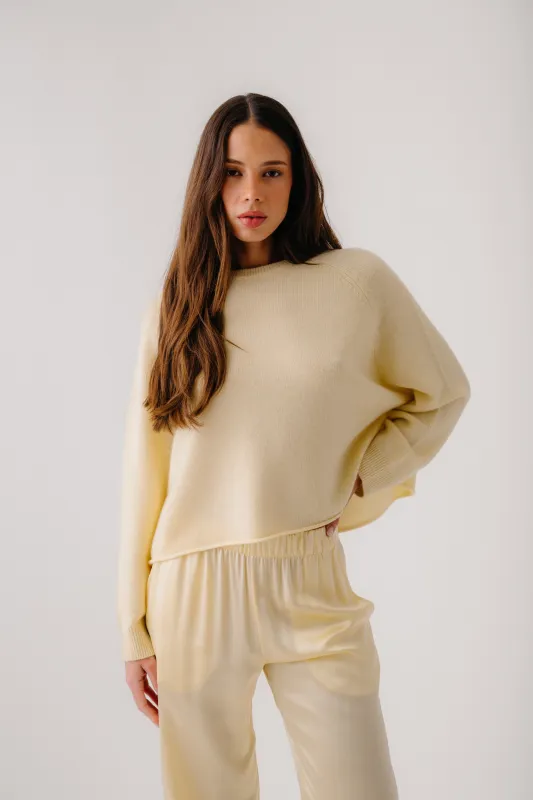 RIYA CASHMERE SADDLE RAGLAN CREWNECK | BUTTERCUP sold by Sablyn