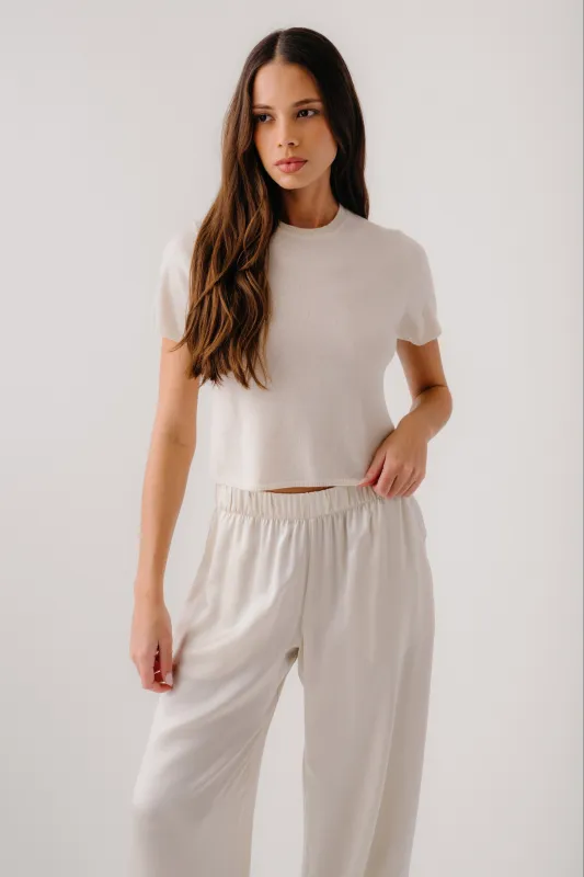 CHARLESTON RELAXED CASHMERE CREWNECK TEE | GARDENIA made by Staples