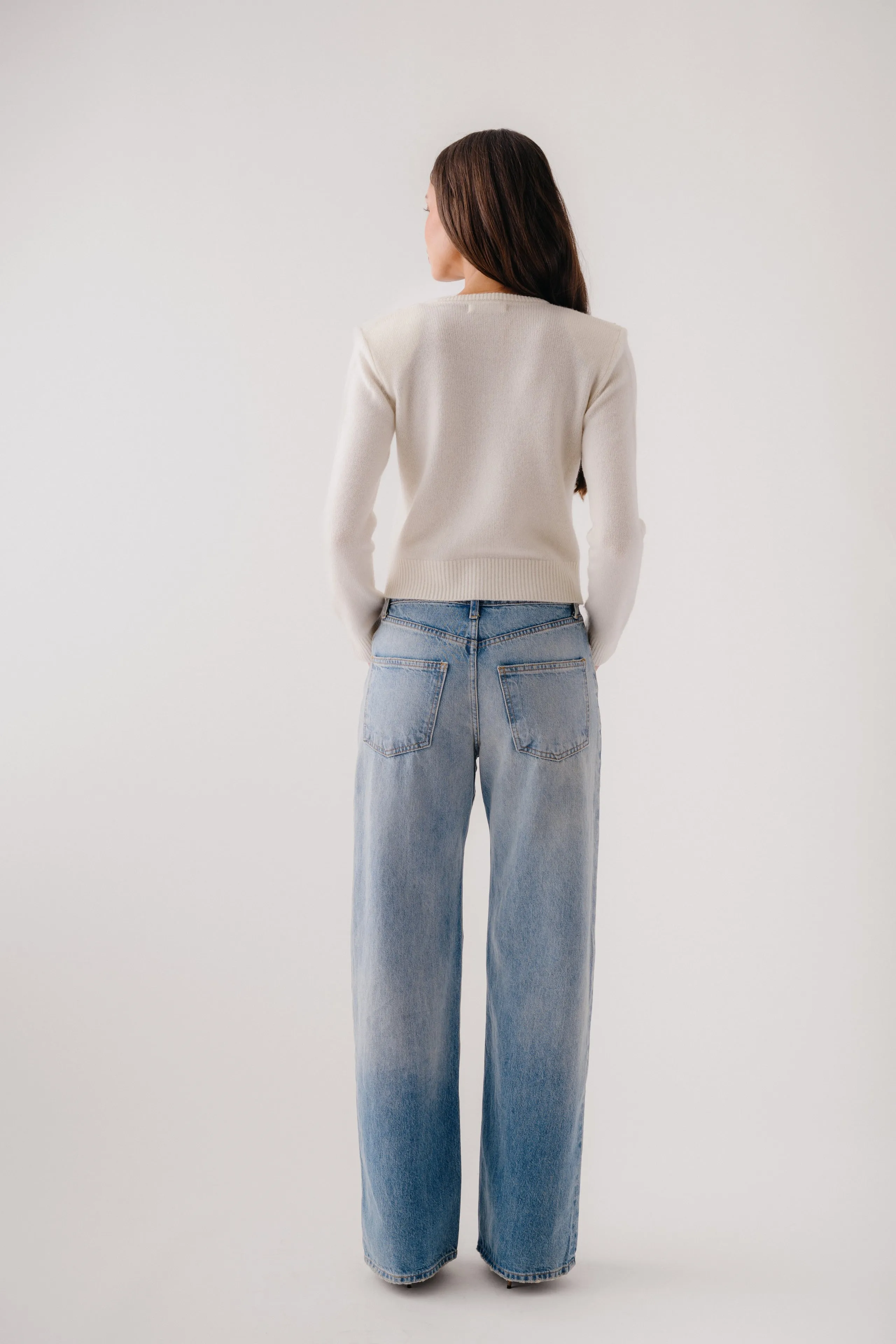 EMILIA SHOULDER PAD CASHMERE BEADED CARDIGAN | GARDENIA sold by Sablyn product image thumbnail 3