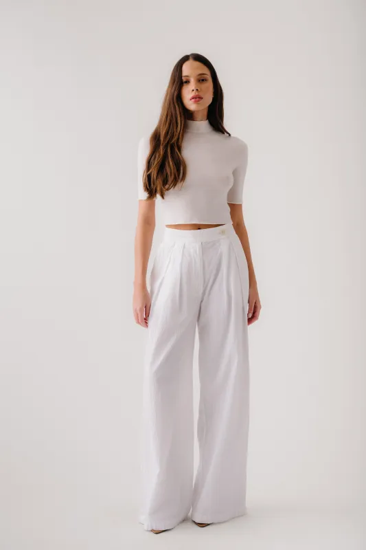 BROOKE HIGH RISE DOUBLE PLEAT TROUSER | WHITE sold by Sablyn