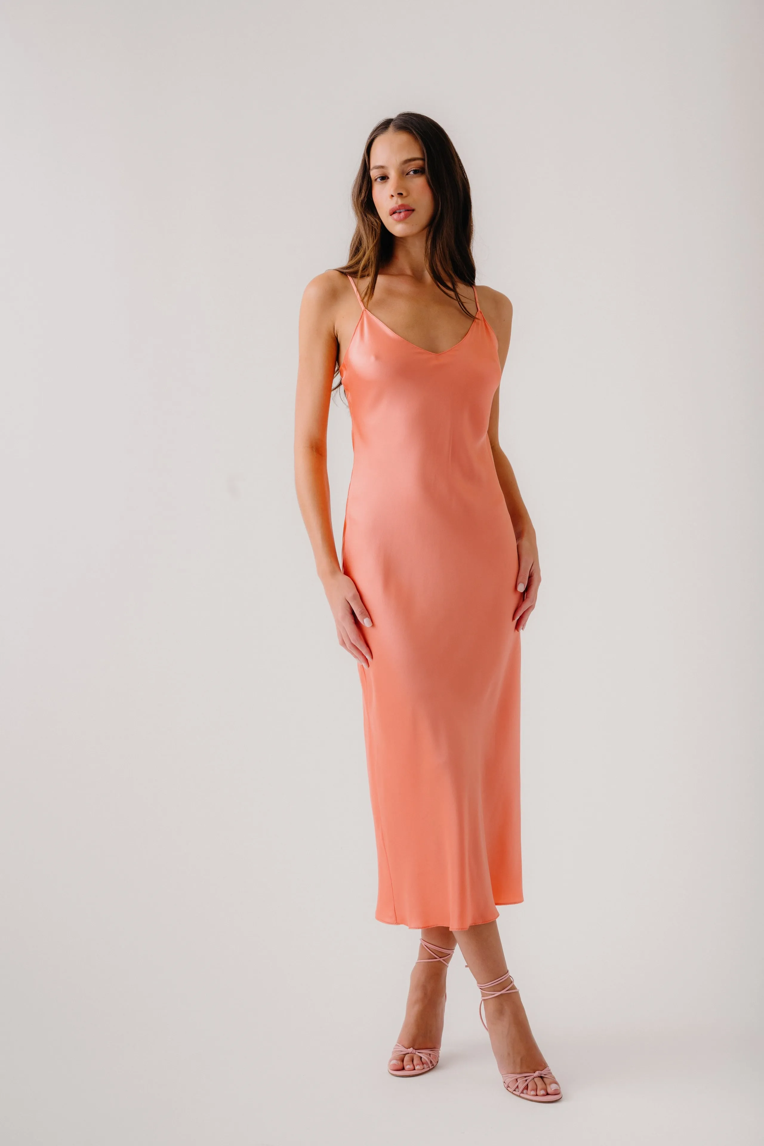 TAYLOR V-NECK BIAS SILK DRESS | MELON sold by Sablyn