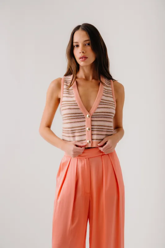CALLIE STRIPED CASHMERE V-NECK TANK VEST | MELON made by Sablyn