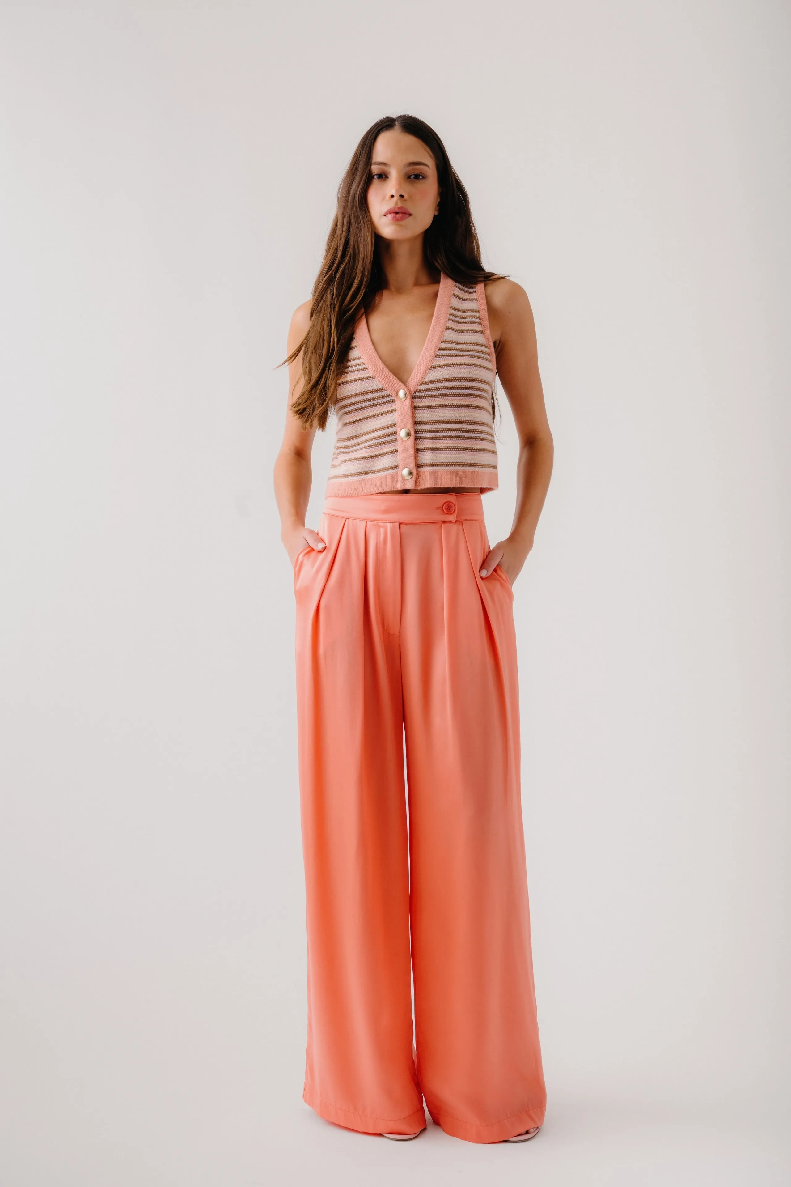 CALLIE STRIPED CASHMERE V-NECK TANK VEST | MELON sold by Sablyn product image thumbnail 3