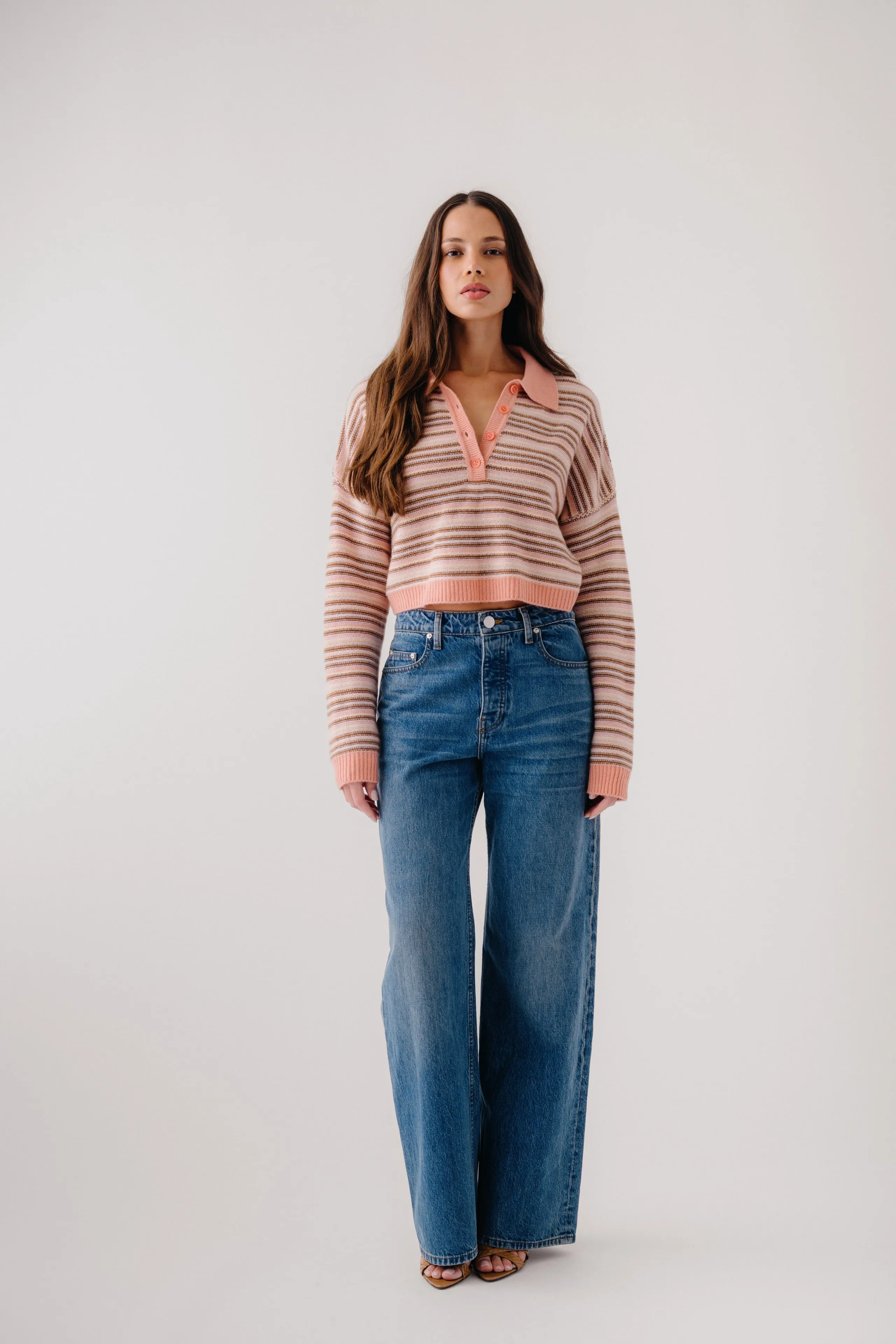 MADDIE CASHMERE CROPPED STRIPE POLO | MELON sold by Sablyn product image thumbnail 2