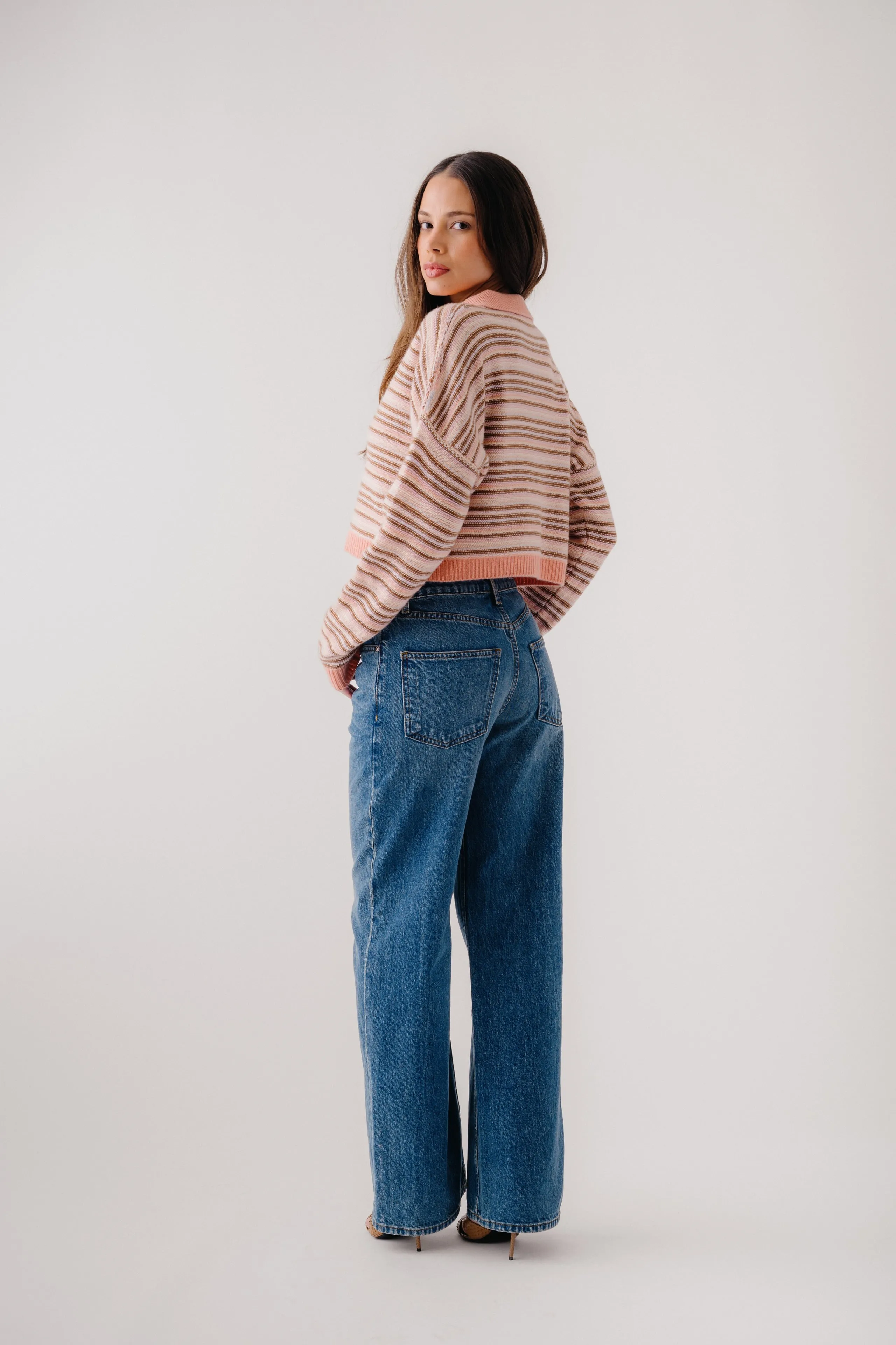 MADDIE CASHMERE CROPPED STRIPE POLO | MELON sold by Sablyn product image thumbnail 3