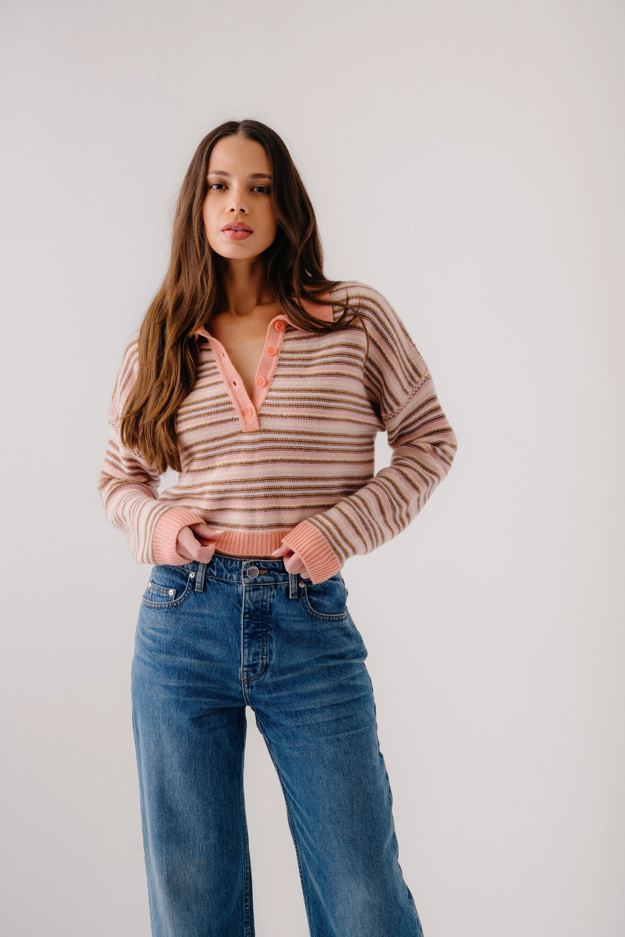 MADDIE CASHMERE CROPPED STRIPE POLO | MELON sold by Sablyn product image thumbnail 4