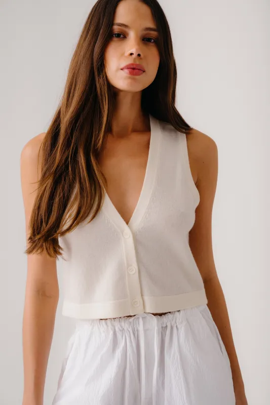 CALLIE V-NECK CASHMERE TANK VEST | GARDENIA made by Sablyn