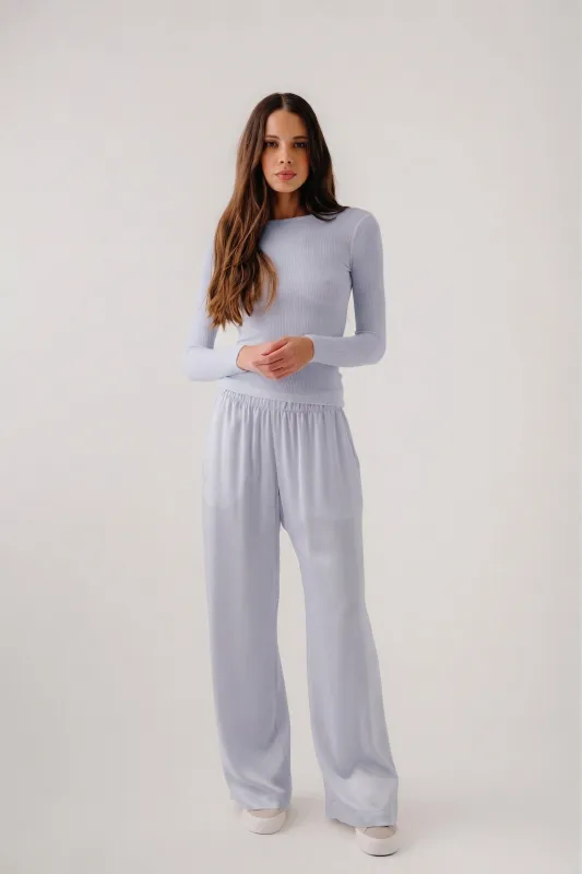 BRYNN HIGH RISE PULL ON WIDE LEG SILK PANT | WHISPER made by Sablyn