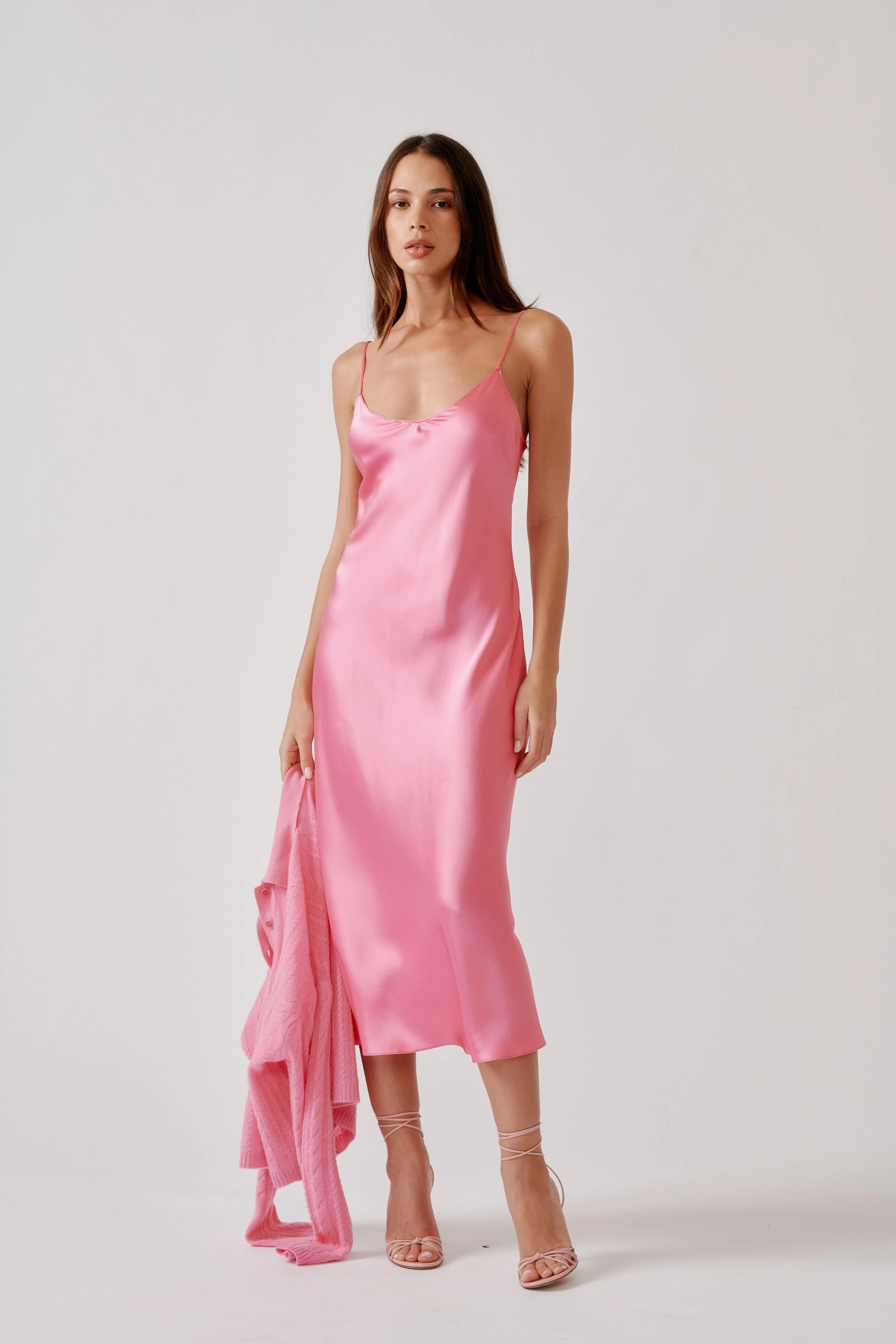 TAYLOR V-NECK BIAS SILK DRESS | DAHLIA PINK sold by Sablyn product image thumbnail 2