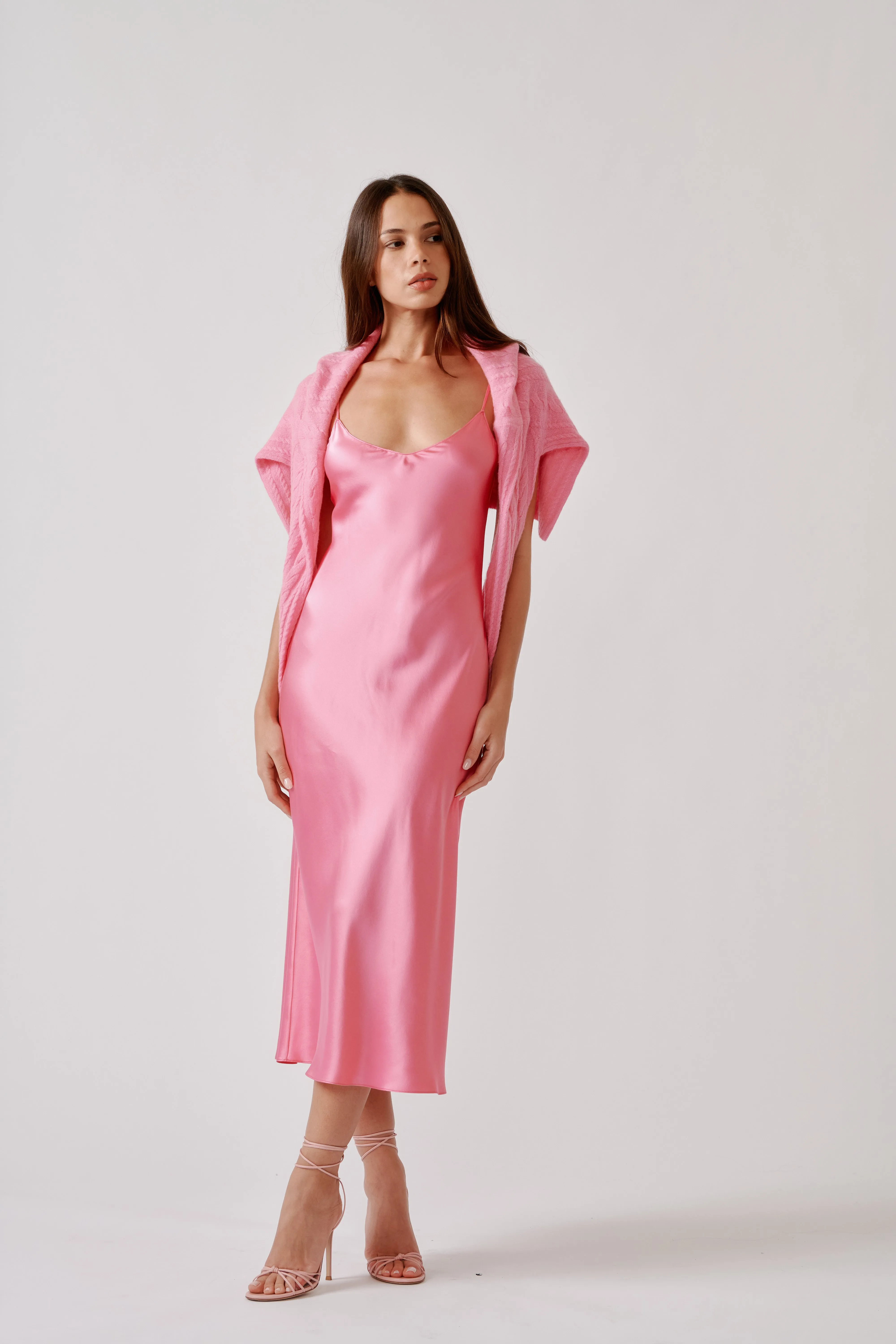 TAYLOR V-NECK BIAS SILK DRESS | DAHLIA PINK sold by Sablyn product image thumbnail 5