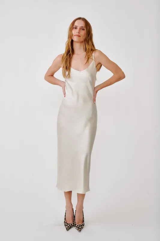 TAYLOR SILK V-NECK BIAS DRESS | GARDENIA made by Sablyn