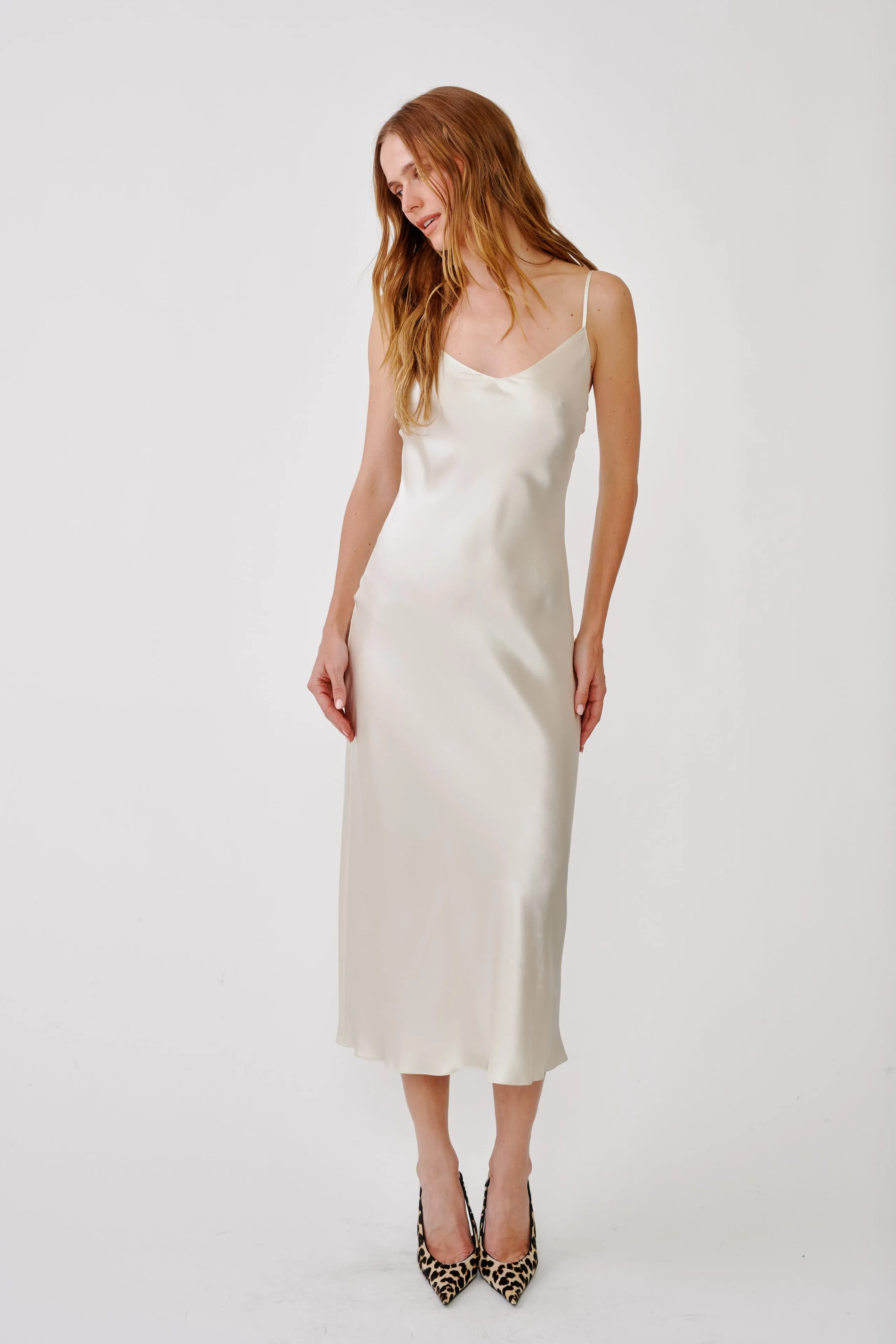 TAYLOR SILK V-NECK BIAS DRESS | GARDENIA sold by Sablyn product image thumbnail 2