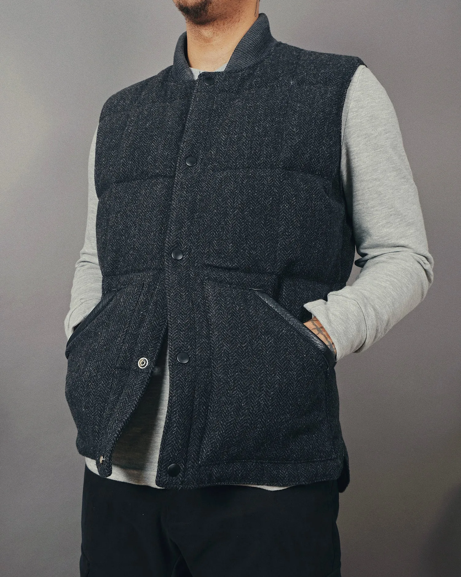 Charcoal Herringbone Down Vest sold by Outclass product image thumbnail 2