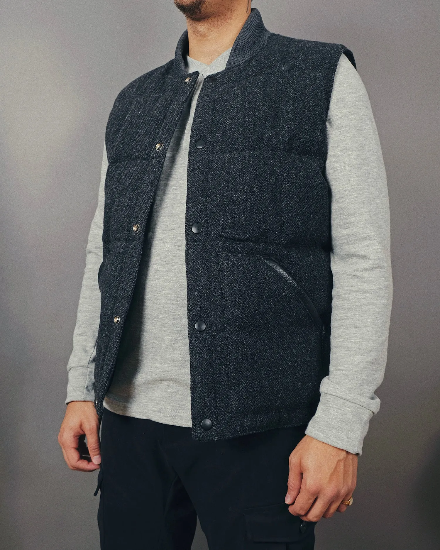 Charcoal Herringbone Down Vest sold by Outclass product image thumbnail 4