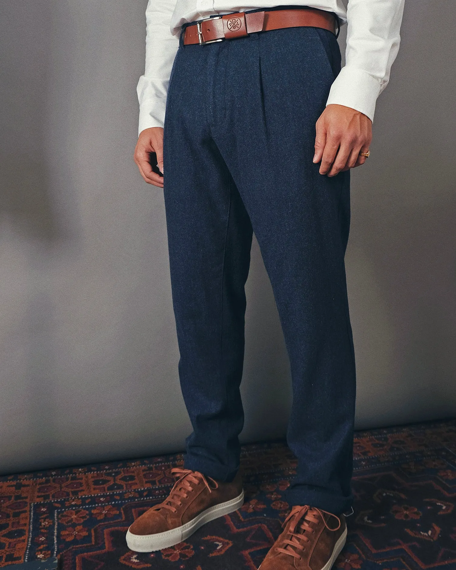 Navy Washable Wool Pleated Pant sold by Outclass product image thumbnail 2