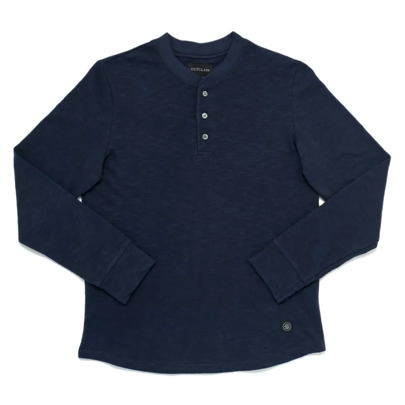 Navy Double Slub L/S Henley AW24 sold by Outclass