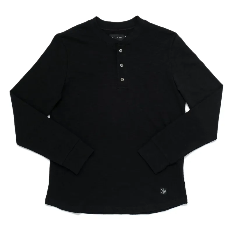 Black Double Slub L/S Henley sold by Outclass
