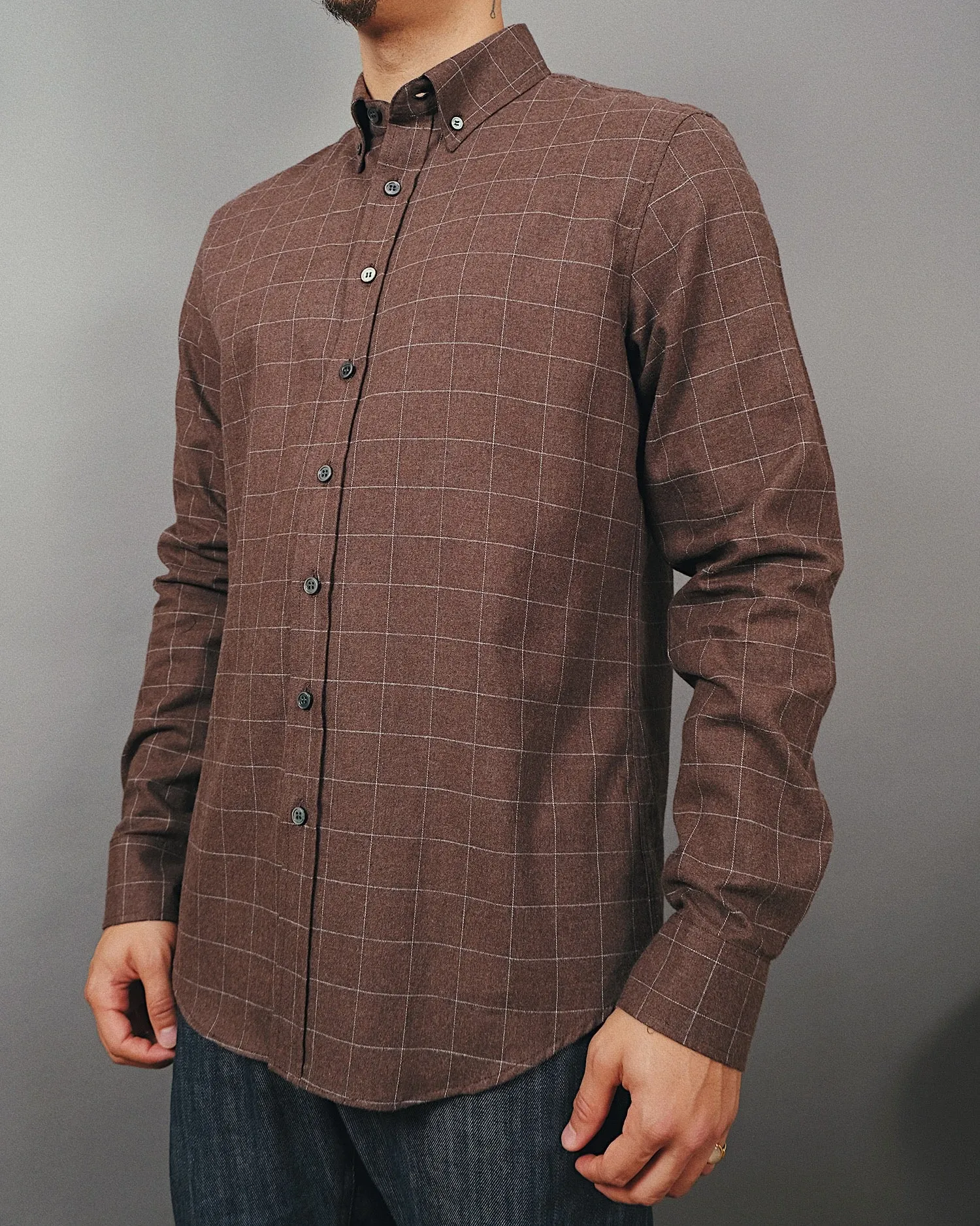 Mocha Windowpane Plaid Flannel Shirt sold by Outclass product image thumbnail 2
