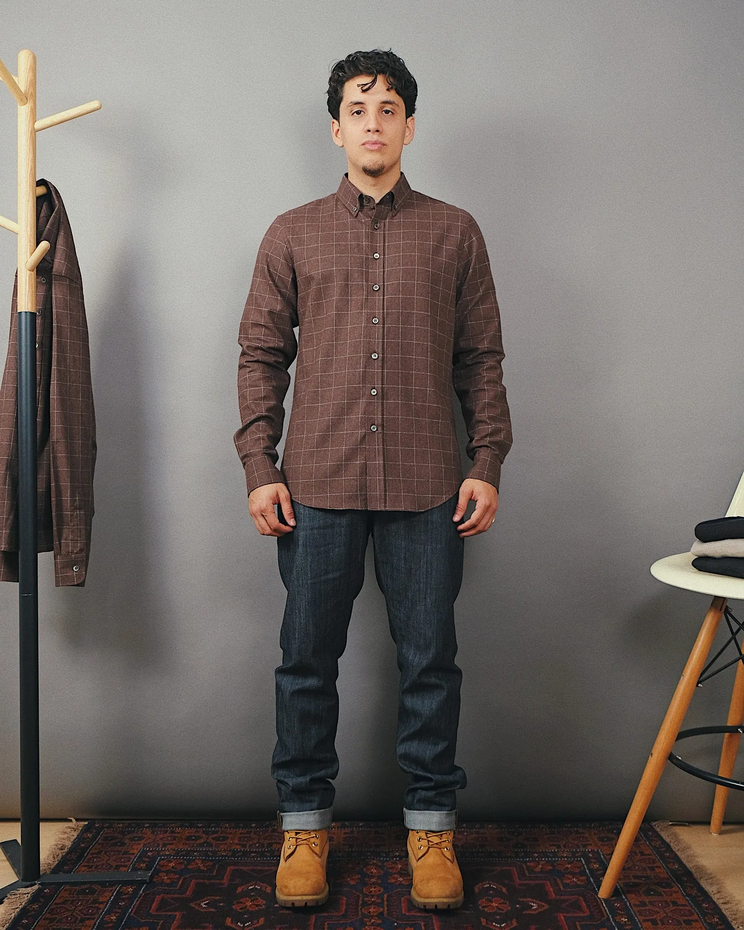 Mocha Windowpane Plaid Flannel Shirt sold by Outclass product image thumbnail 3