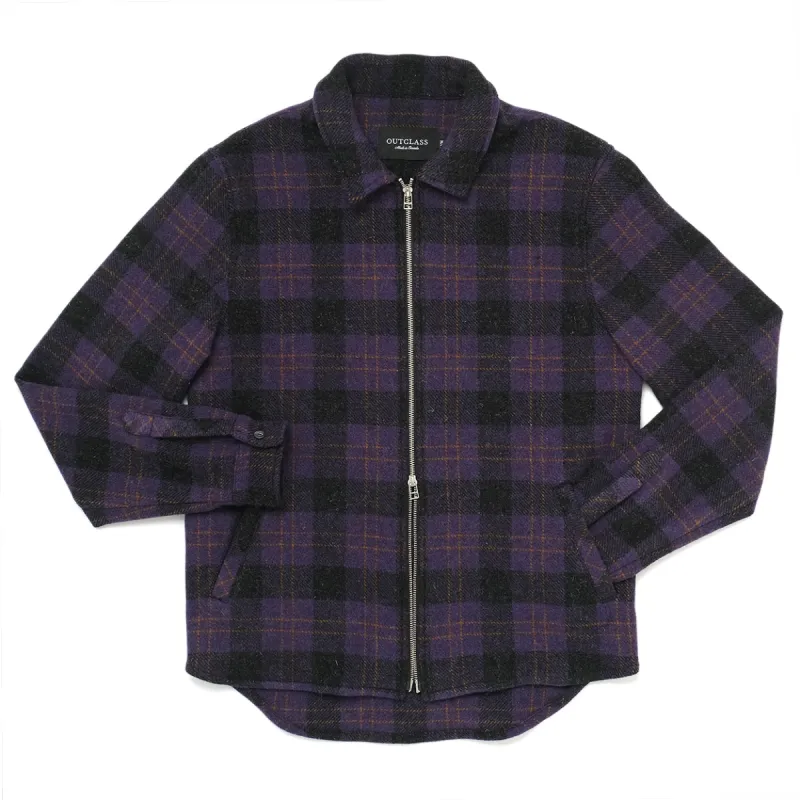 Plum Plaid Wool Zip Overshirt sold by Outclass