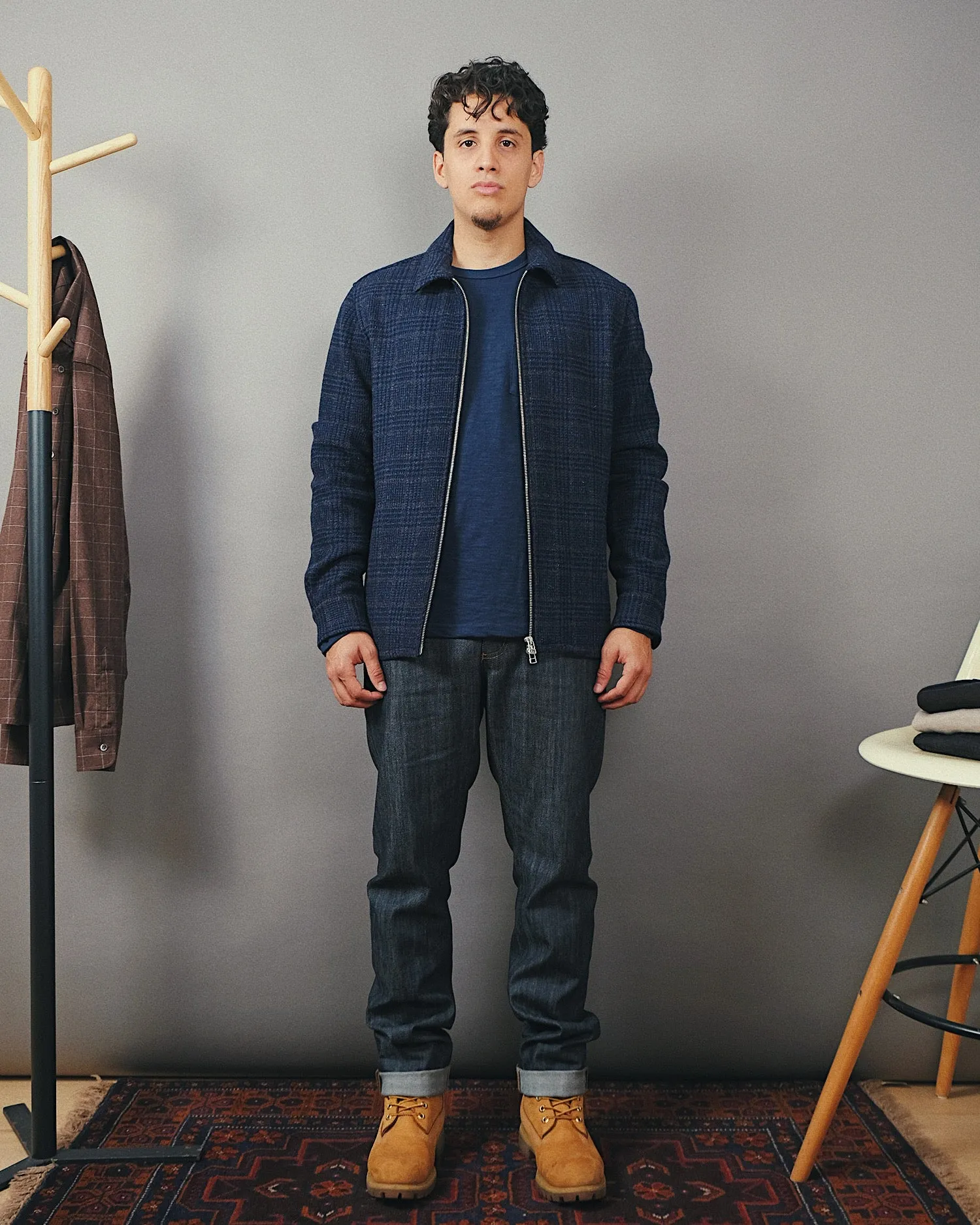 Navy Houndstooth Wool Zip Overshirt sold by Outclass product image thumbnail 5