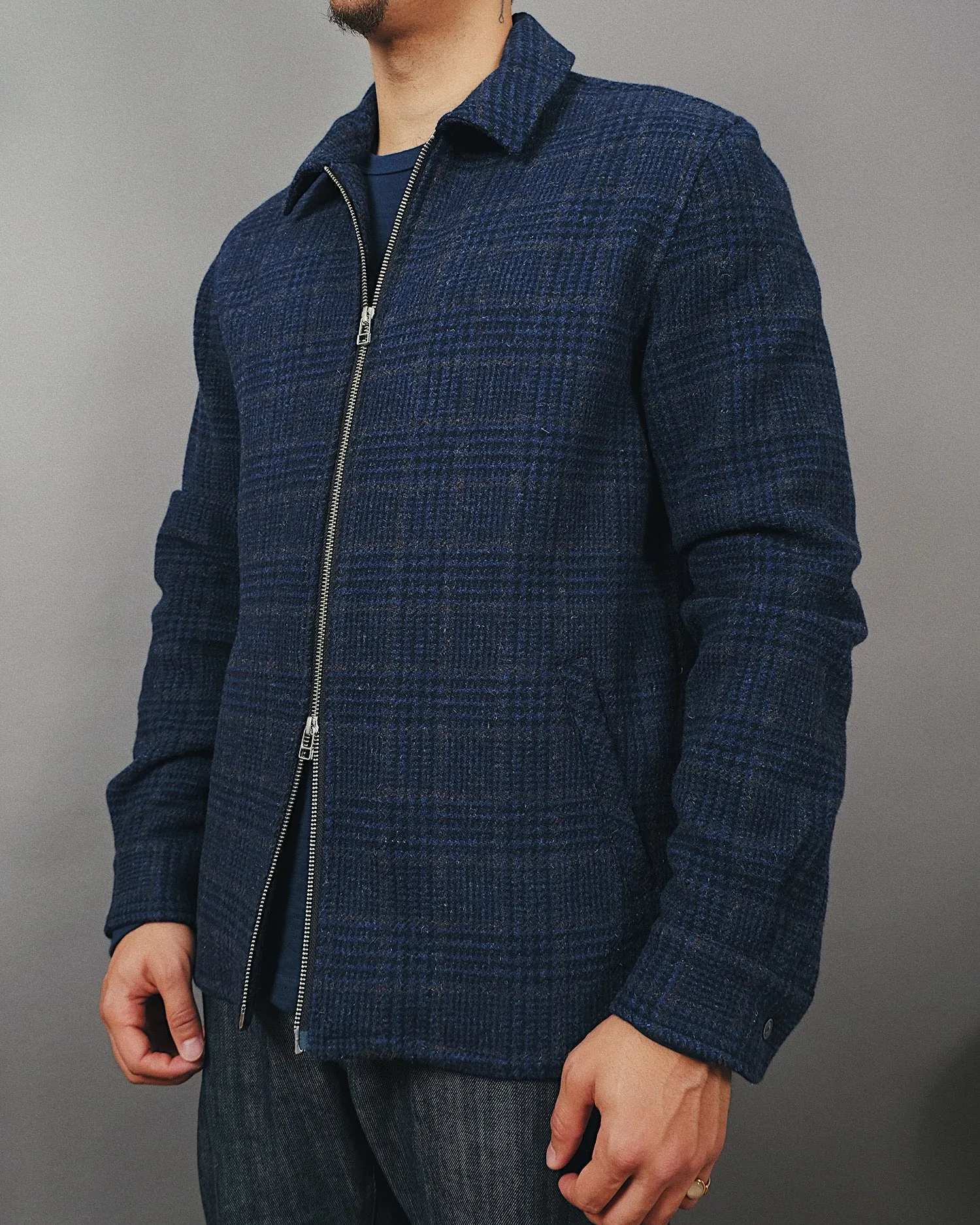 Navy Houndstooth Wool Zip Overshirt sold by Outclass product image thumbnail 2