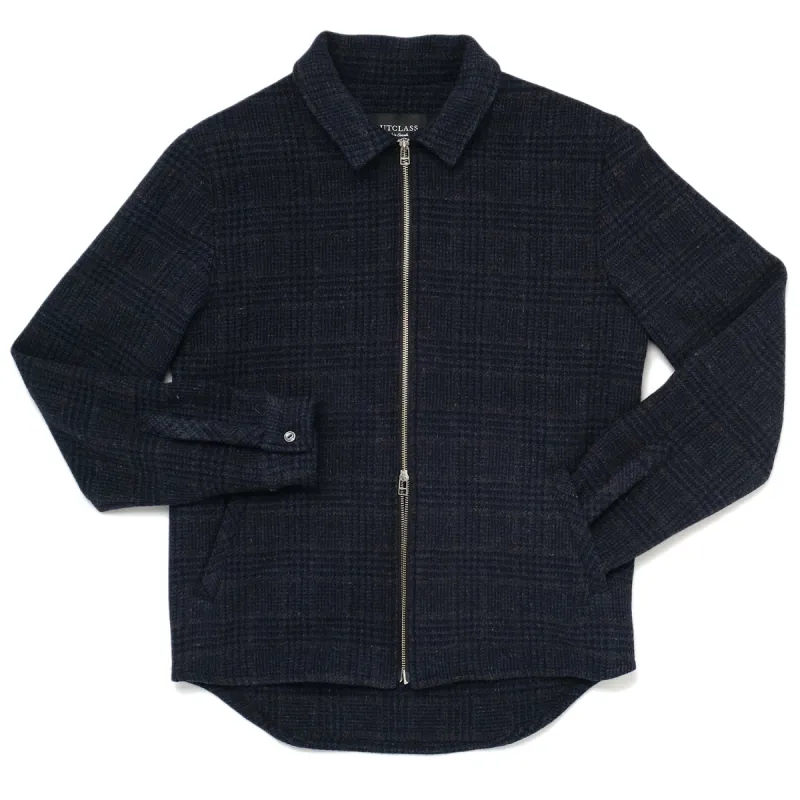 Navy Houndstooth Wool Zip Overshirt sold by Outclass