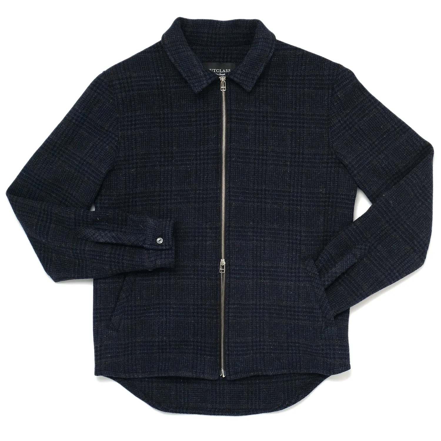 Navy Houndstooth Wool Zip Overshirt sold by Outclass