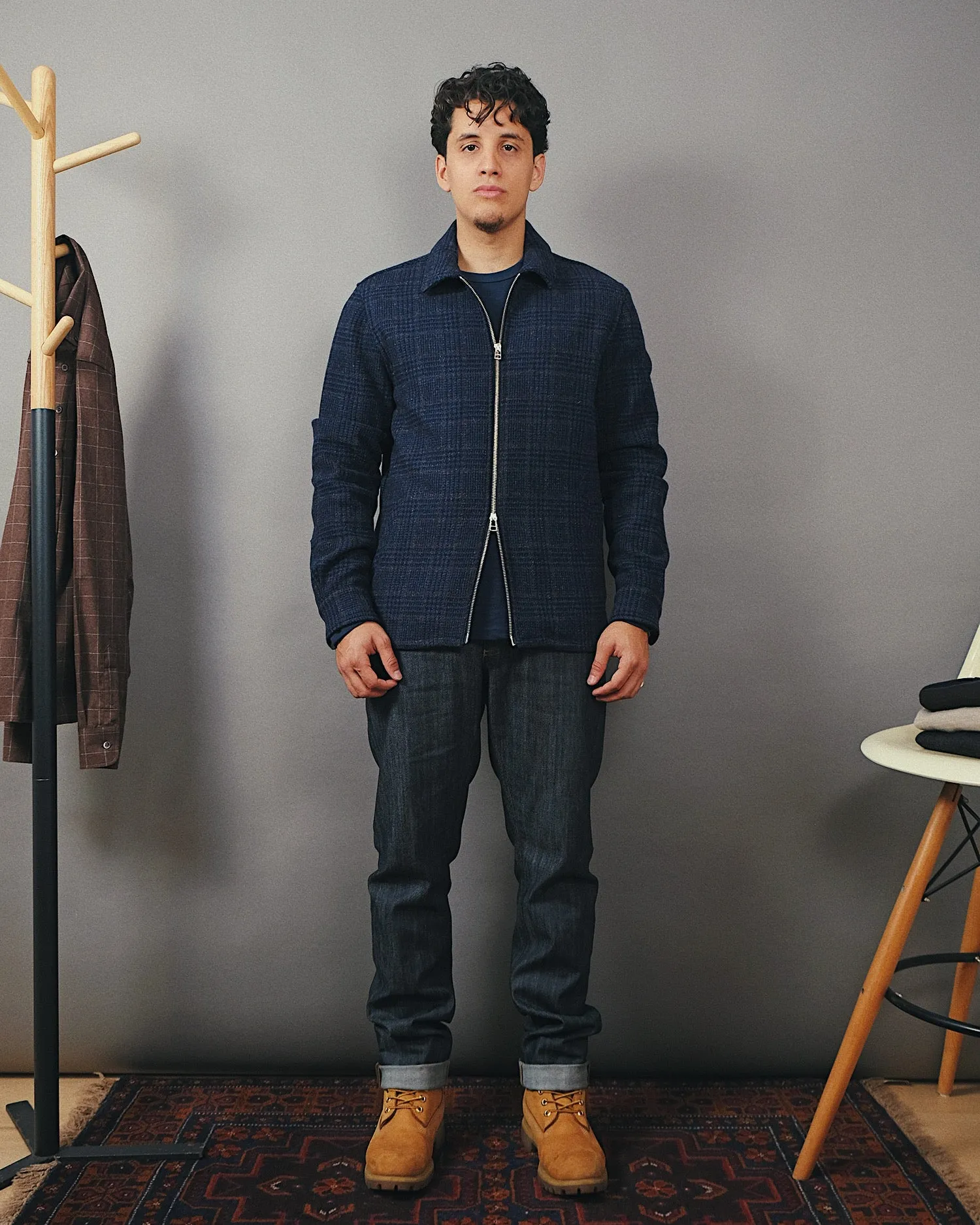 Navy Houndstooth Wool Zip Overshirt sold by Outclass product image thumbnail 3