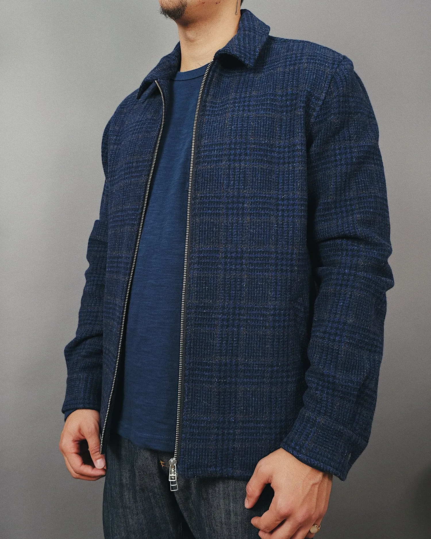 Navy Houndstooth Wool Zip Overshirt sold by Outclass product image thumbnail 4