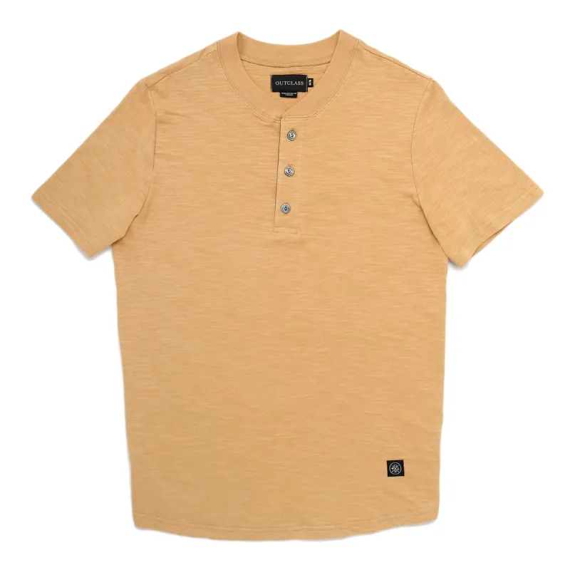 Sand Slub S/S Henley sold by Outclass