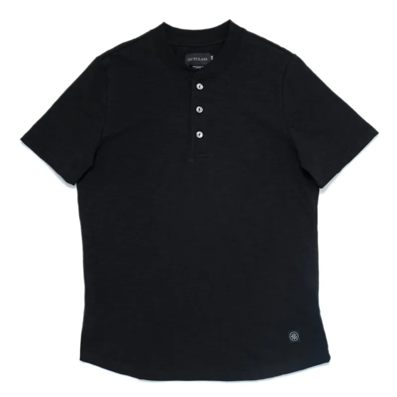 Black Slub S/S Henley sold by Outclass