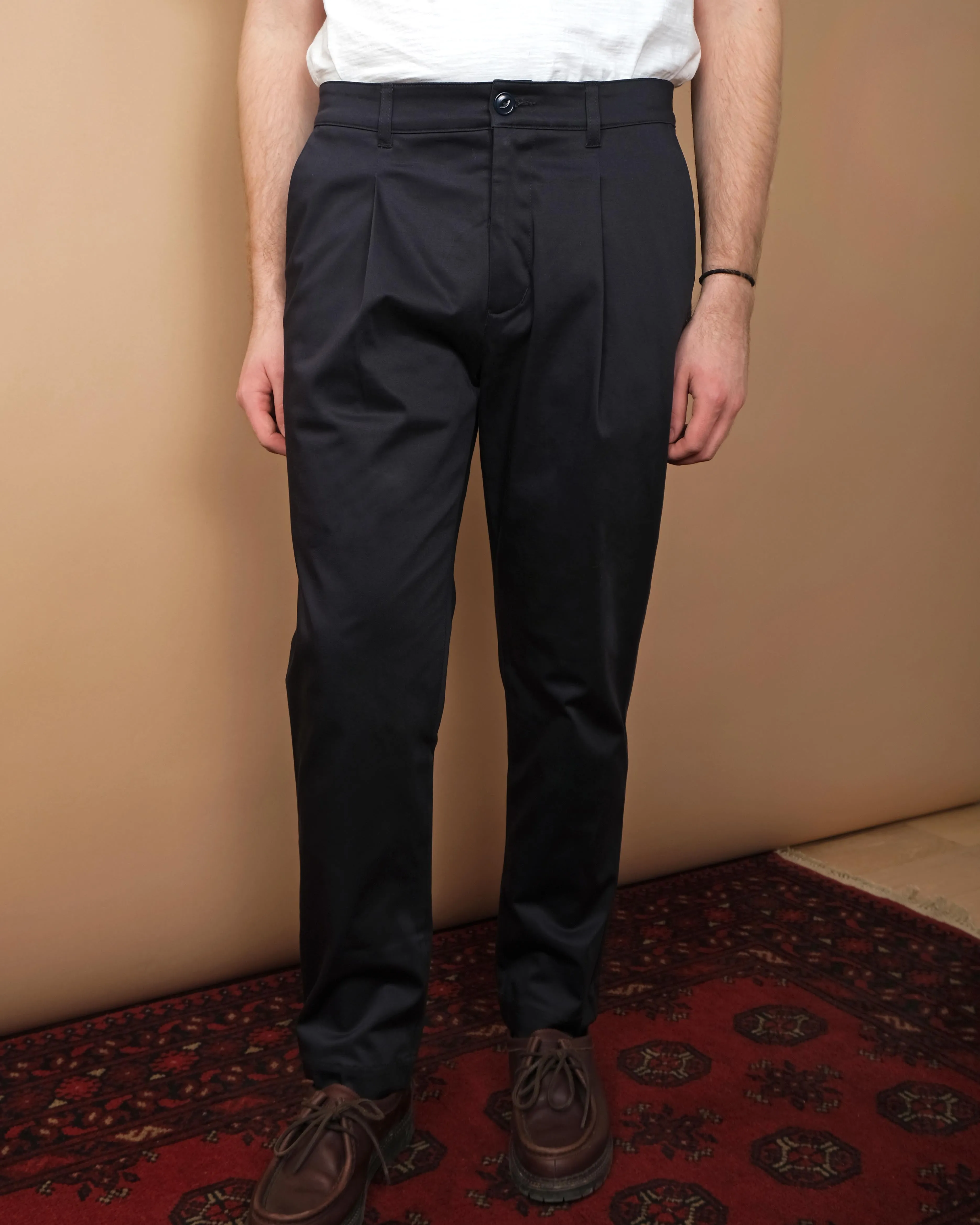 Navy Sateen Pleated Trousers sold by Outclass product image thumbnail 2