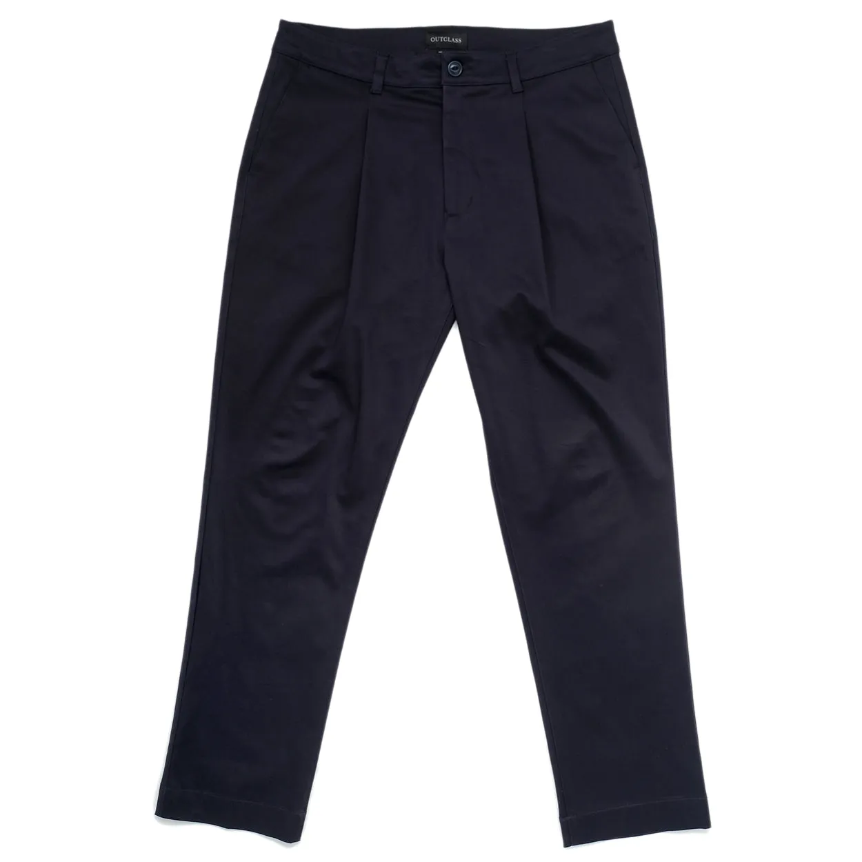 Navy Sateen Pleated Trousers sold by Outclass
