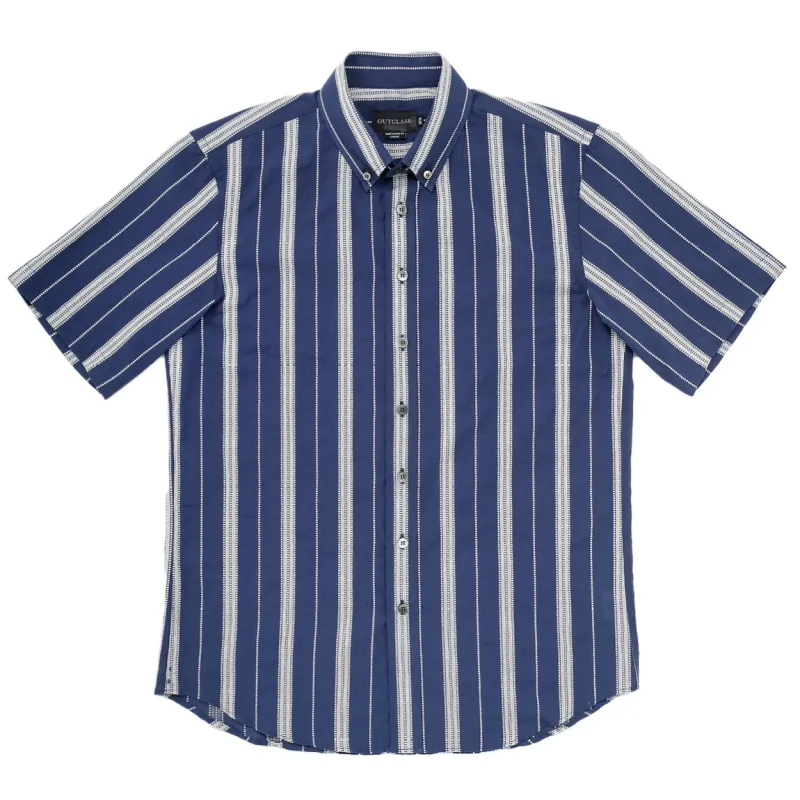 Navy Jacquard Stripe S/S Classic Shirt sold by Outclass