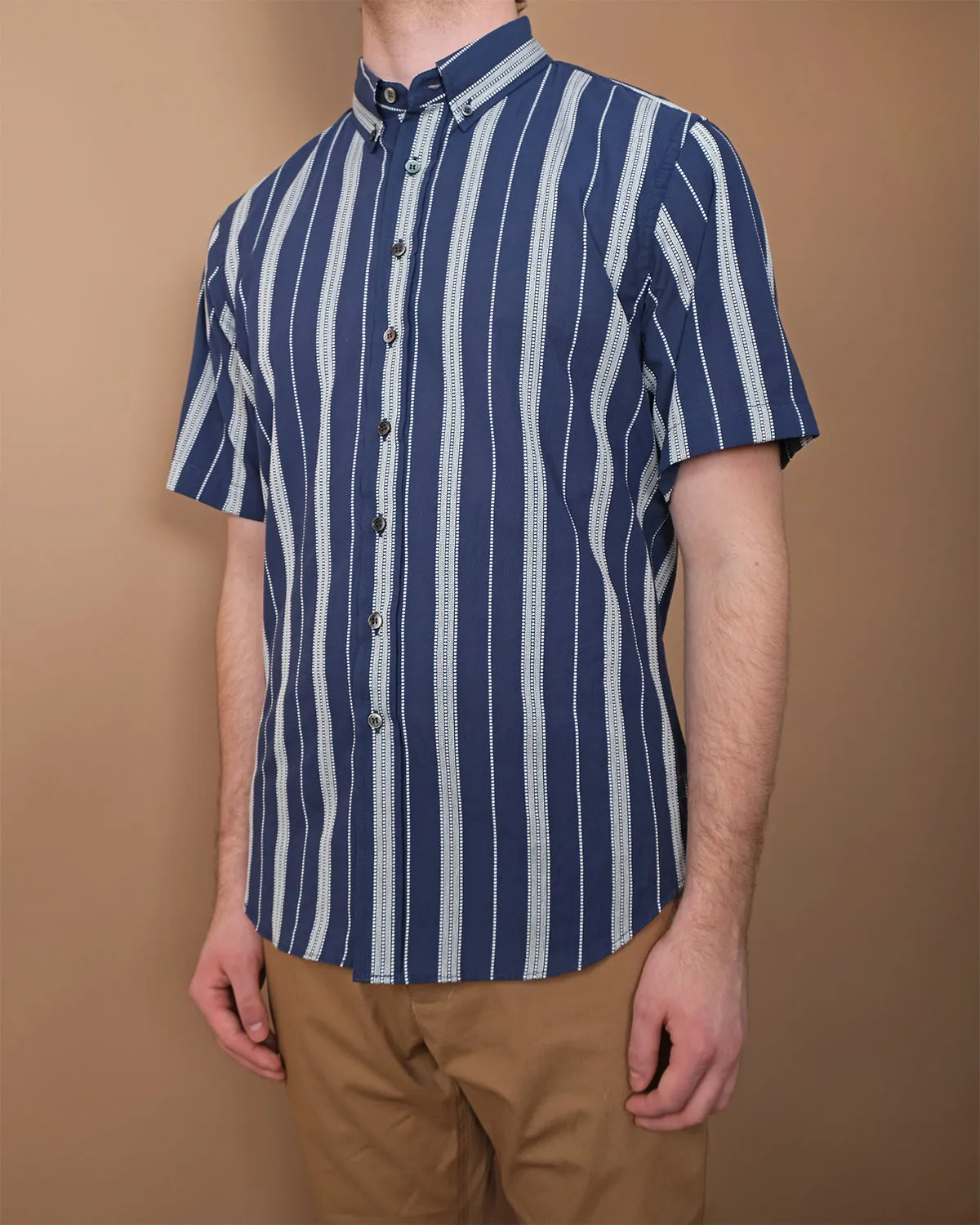 Navy Jacquard Stripe S/S Classic Shirt sold by Outclass product image thumbnail 2