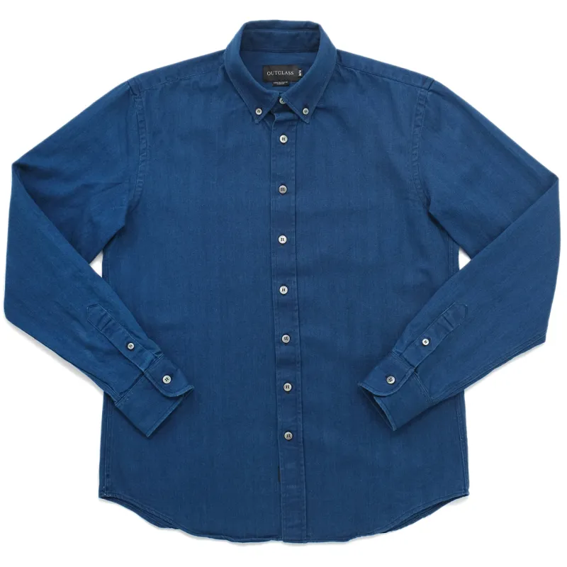 Indigo Herringbone Washed L/S Classic Shirt sold by Outclass